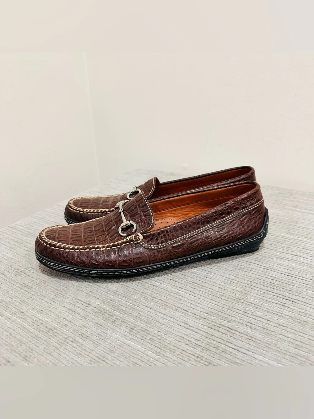 TB Phelps Bullington Men Brown Croco Leather Horsebit Driver Shoes Size 9,5 M